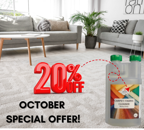 Clean carpet with 500ml bottle of carpet cleaner and 20% discount